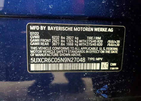 2022 BMW X5 xDrive40I from USA, damaged, VIN 5UXCR6C05N9N27048